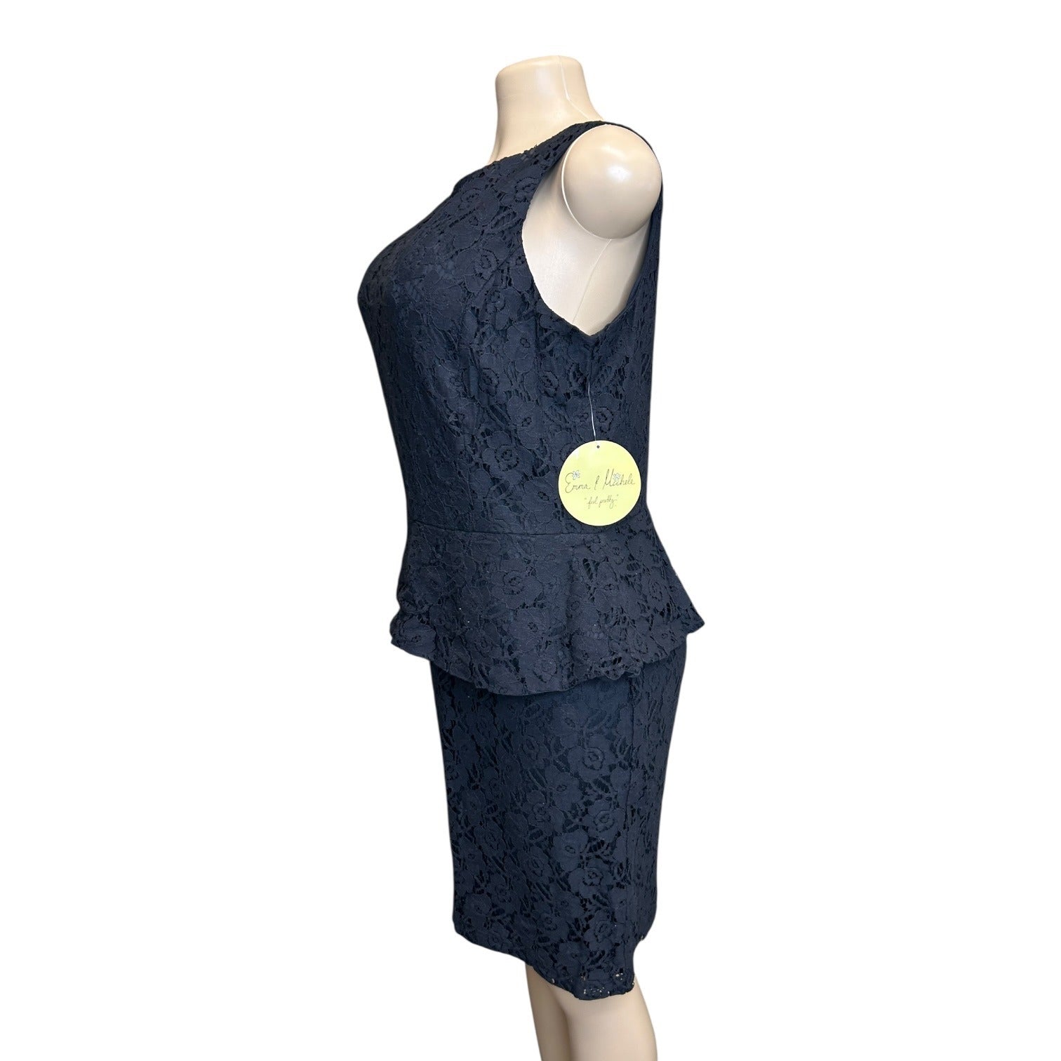 K-127 Emma & Michele Women's Sleeveless Lace Peplum Dress Black Size 16