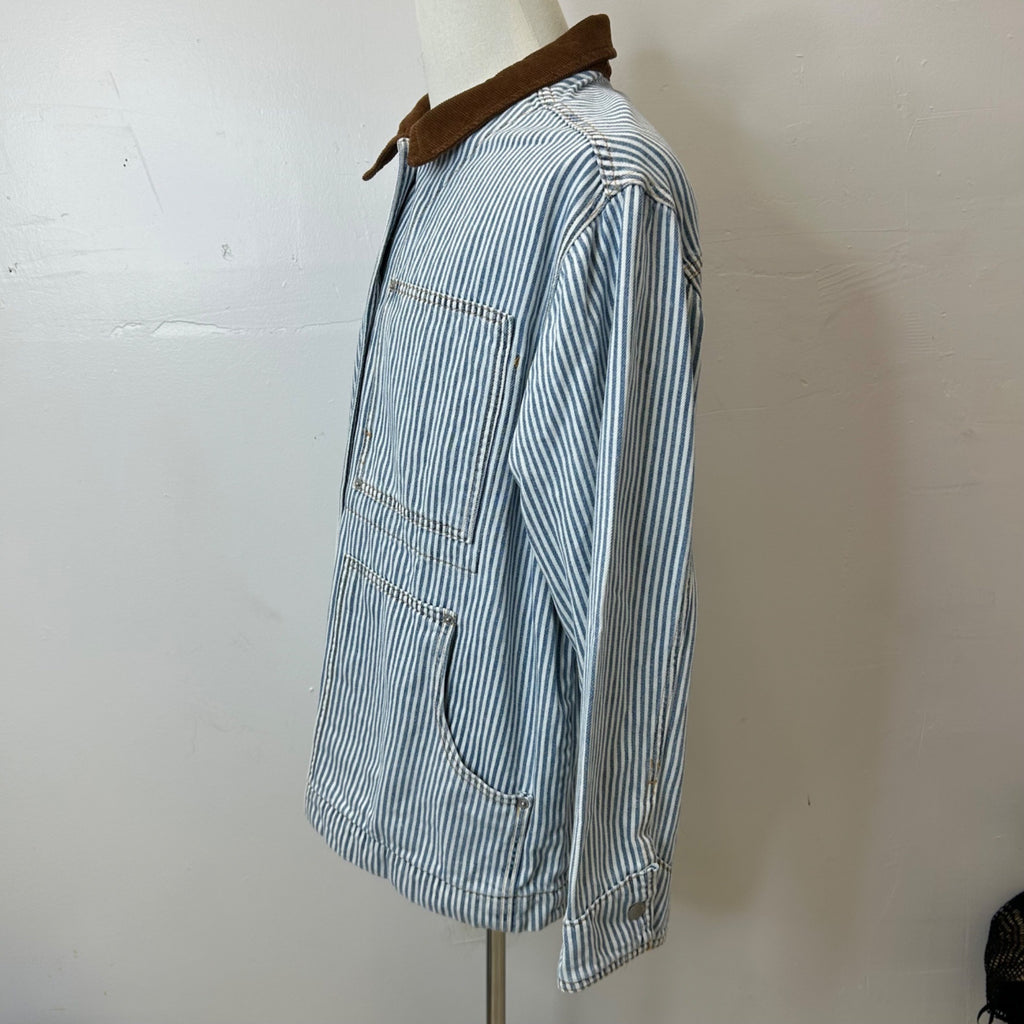 K-119 Universal Thread Men's Blue Striped Button-Up Jacket Brown Corduroy Collar Size XL