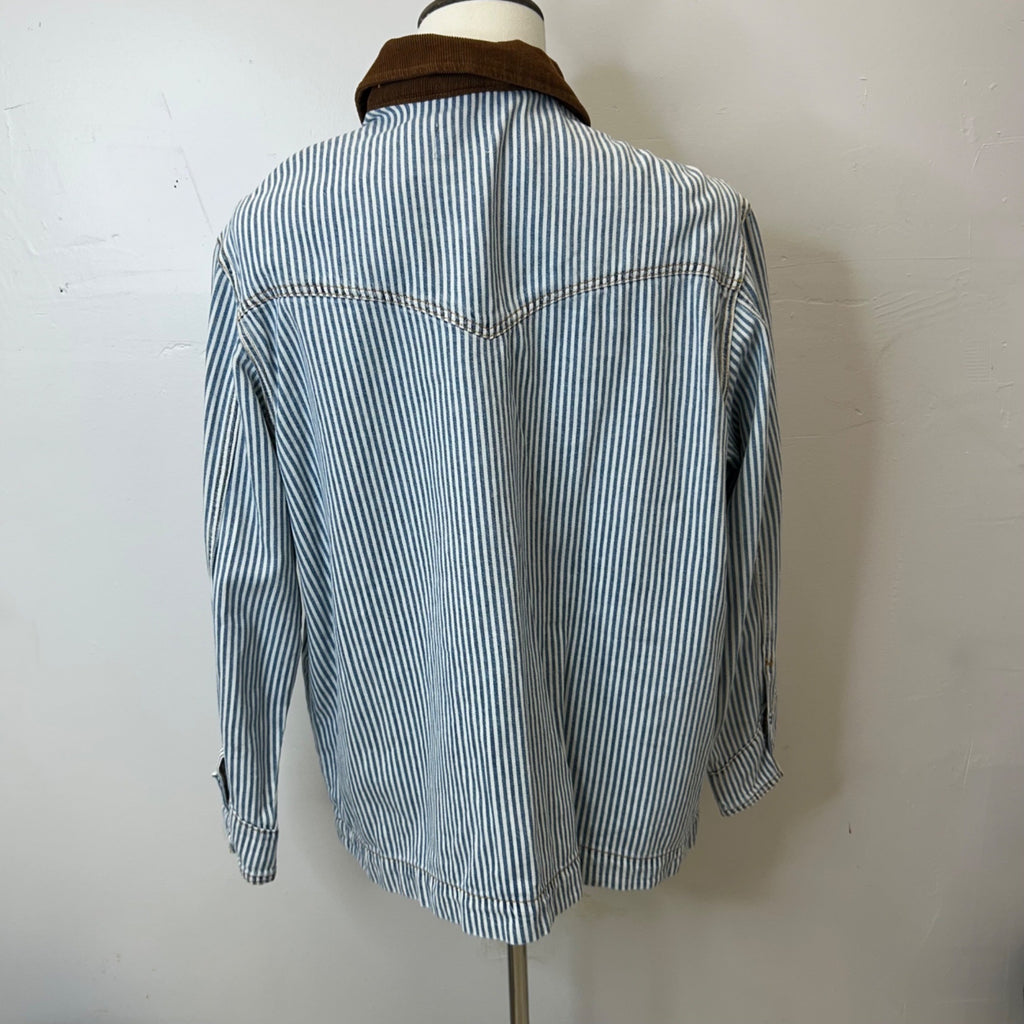 K-119 Universal Thread Men's Blue Striped Button-Up Jacket Brown Corduroy Collar Size XL