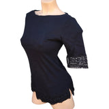 Karen Scott Cotton Lace-Trim T-Shirt Women's Size Small, Deep Black