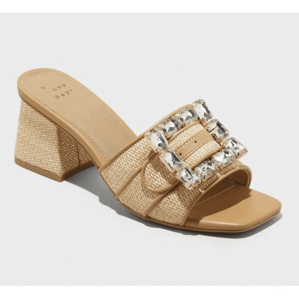 K-20 A New Day Size 9.5 Women's Kathleen Raffia Buckle Block Heels in Beige