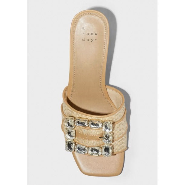 K-20 A New Day Size 9.5 Women's Kathleen Raffia Buckle Block Heels in Beige