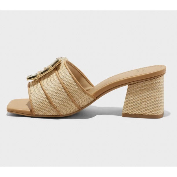 K-20 A New Day Size 9.5 Women's Kathleen Raffia Buckle Block Heels in Beige
