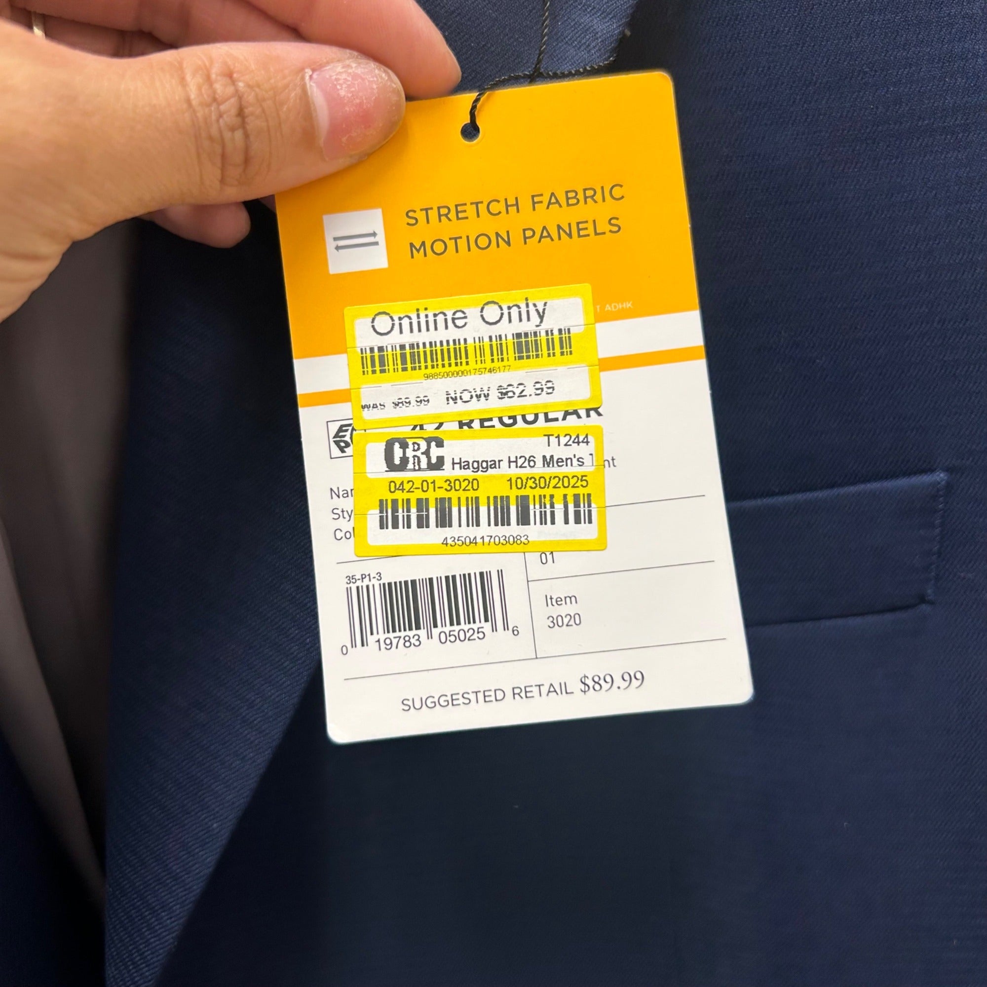K-191 Haggar H26 Suit Jacket Tailored Fit Stretch Heavyweight Blue Men's Size 42R