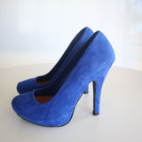 Blue Suede Closed Toe High Heels By Qupid Size 7