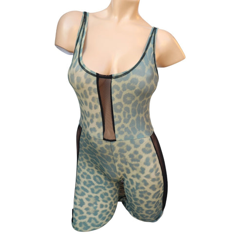 Handmade Brown Animal Print Spandex Jumpsuit Women's Size X-Small