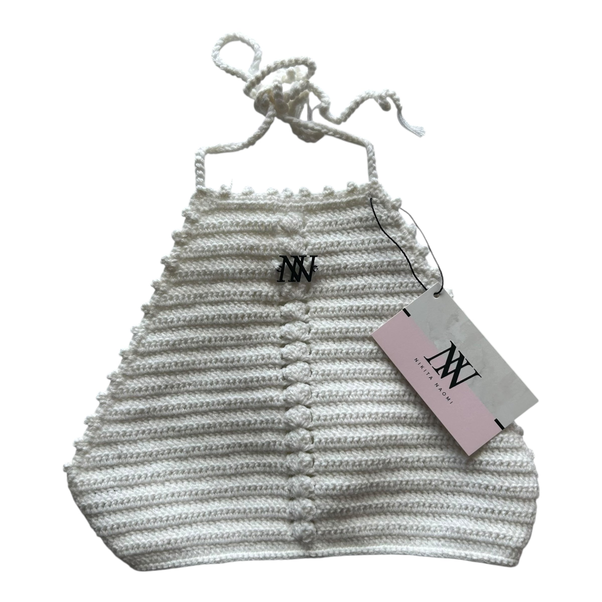 White Halter Crochet Crop Top by Nikita Naomi