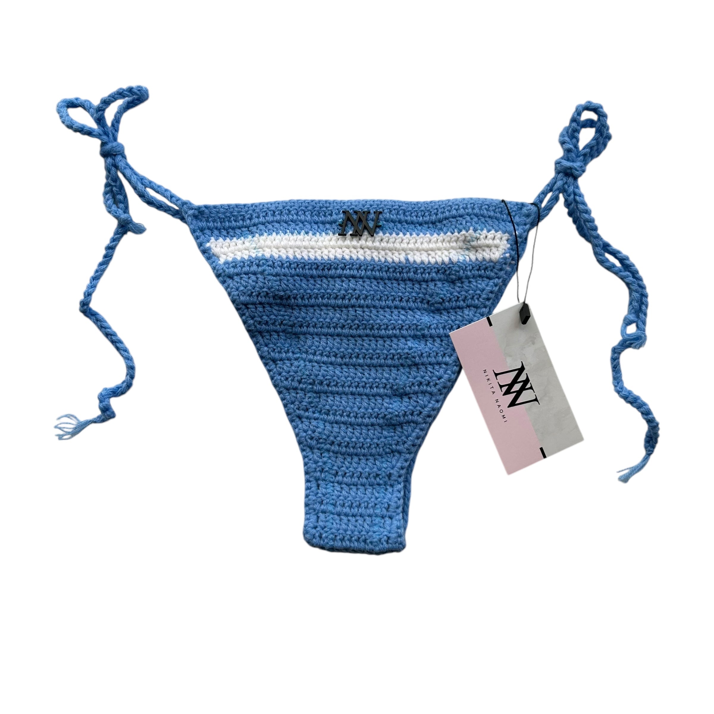 Blue and White Striped Crochet Bikini Bottom by Nikita Naomi