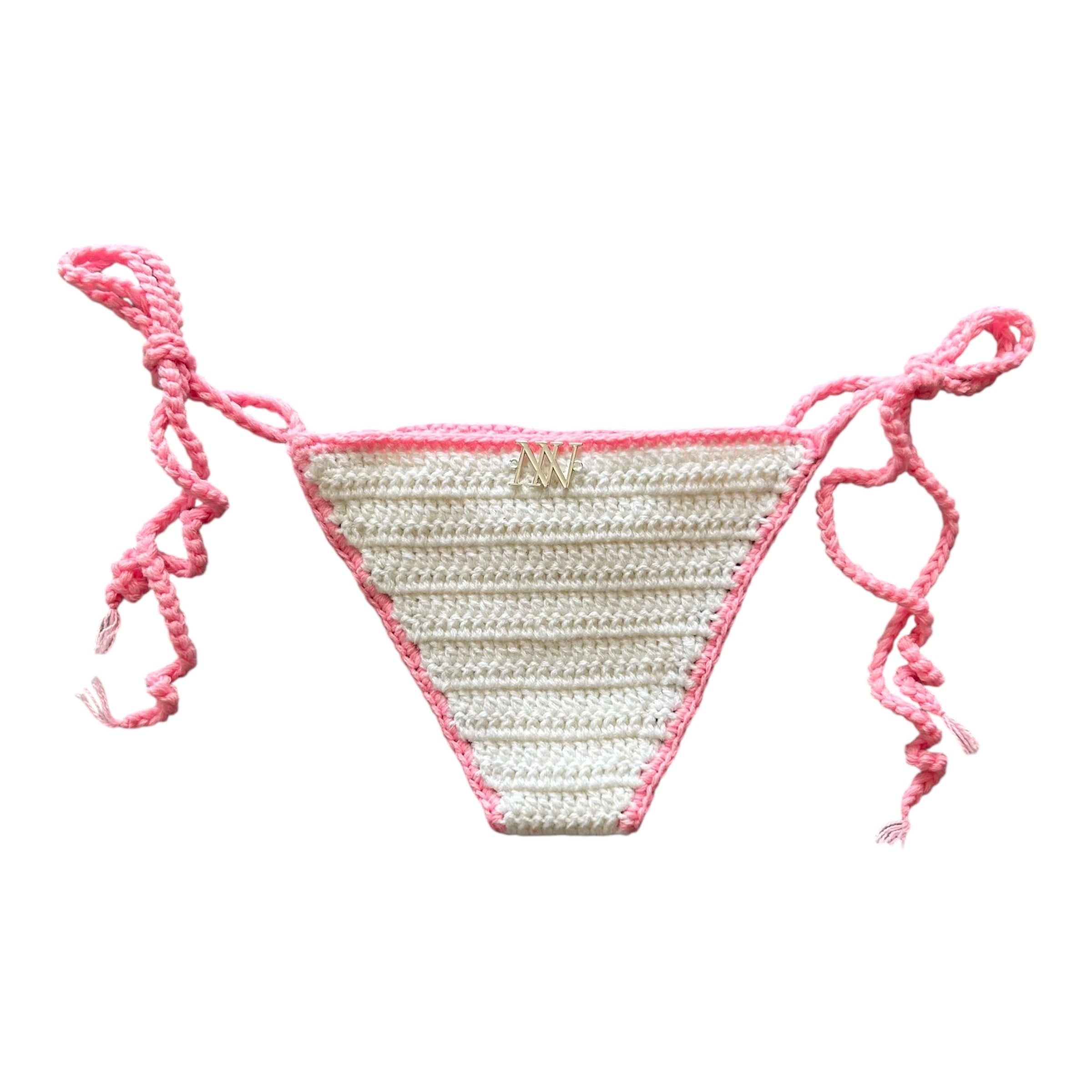 White with Pink Border Mini Crochet Bikini Bottom by Nikita Naomi