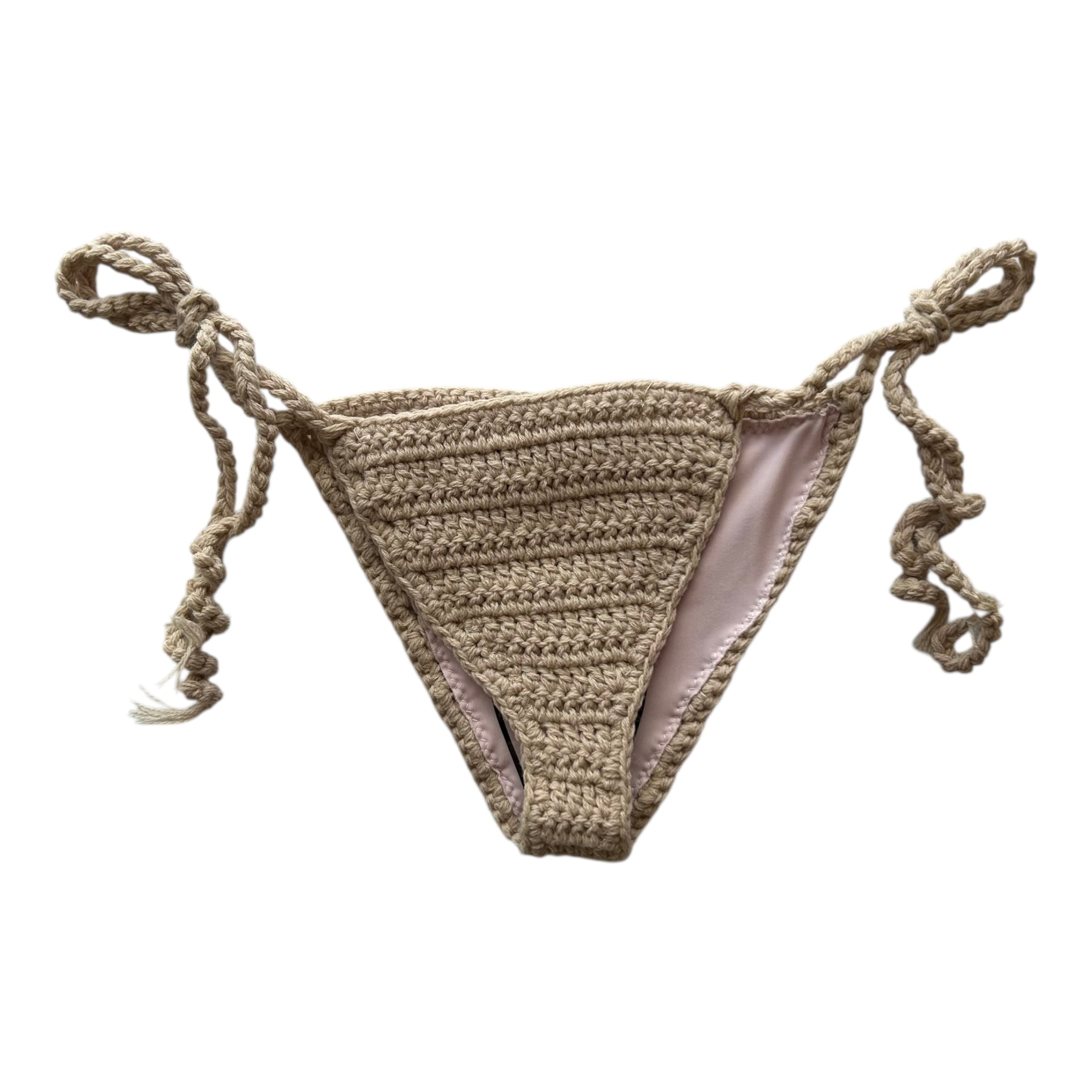 Beige Mini Crochet Bikini Bottom by Nikita Naomi