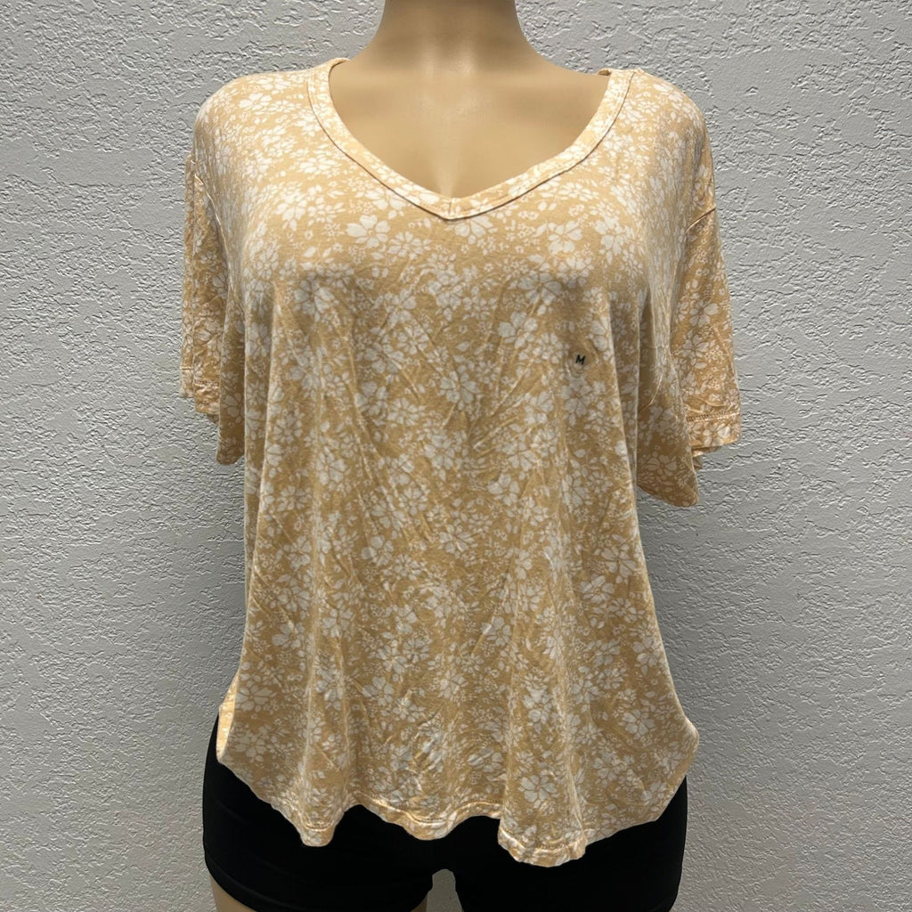 #1064 American Eagle Women's Small Beige Floral Print V-Neck T-Shirt