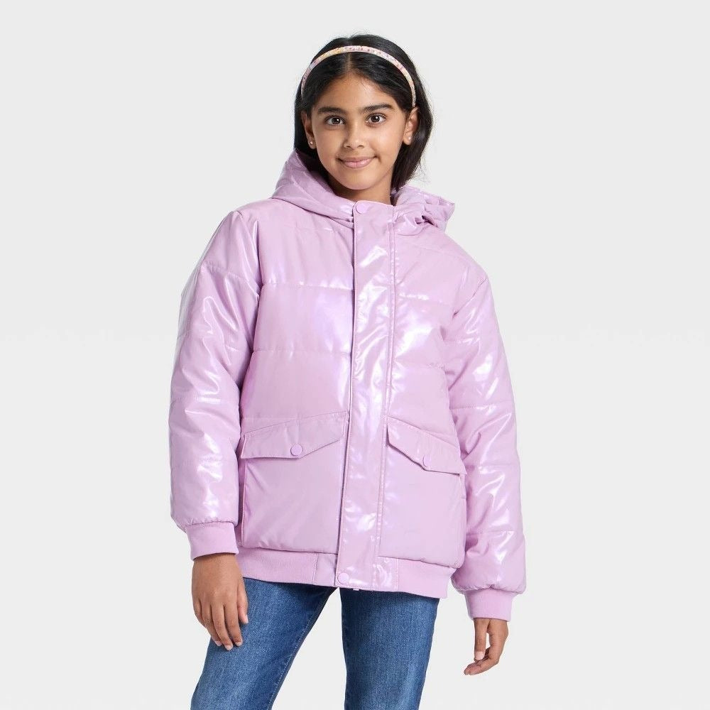 K-154 Cat & Jack Mauve Medium Girls' Hooded Puffer Jacket