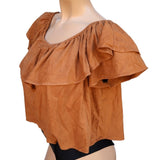 Expose Brown Ruffle Layered Cropped Top Women's Size Large