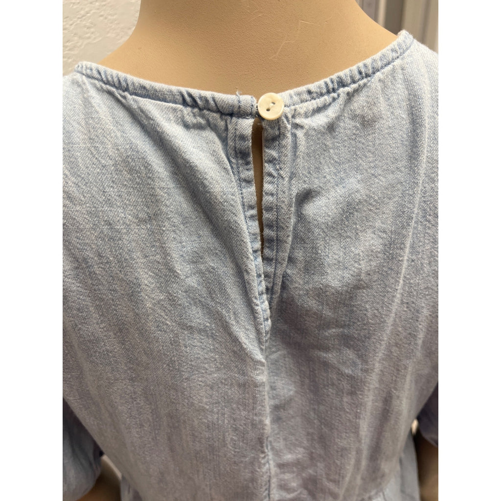 #1096 Light Blue Old Navy Tiered Puff Sleeve Midi Dress S
