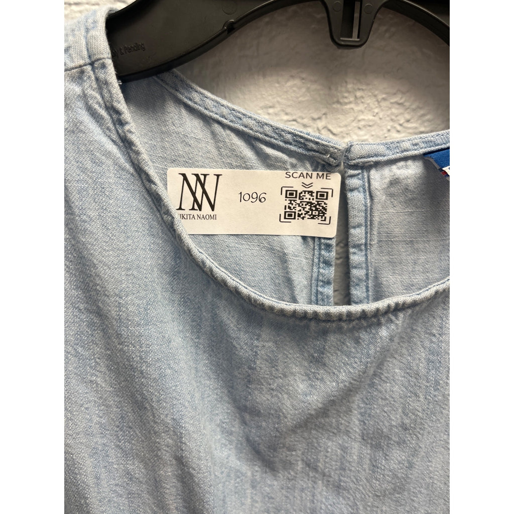 #1096 Light Blue Old Navy Tiered Puff Sleeve Midi Dress S