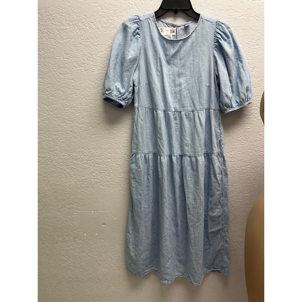 #1096 Light Blue Old Navy Tiered Puff Sleeve Midi Dress S