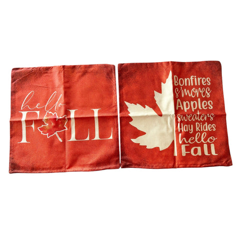 Hello Fall 2 Piece Set Fall Decor Orange Pillow Covers 18" X 18"