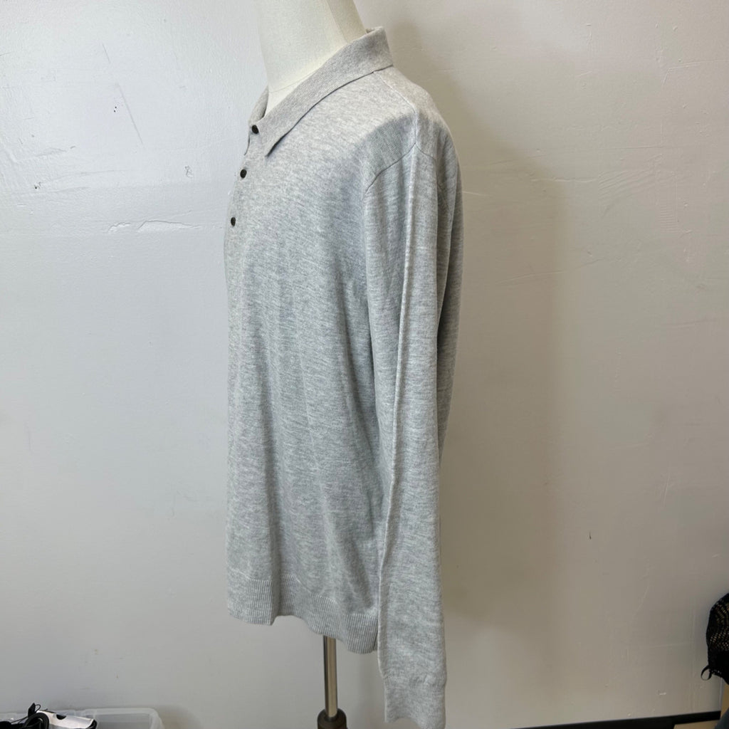 K-120 Goodfellow & Co Men's Gray Long Sleeve Polo Sweater Ribbed Hem Size XXL