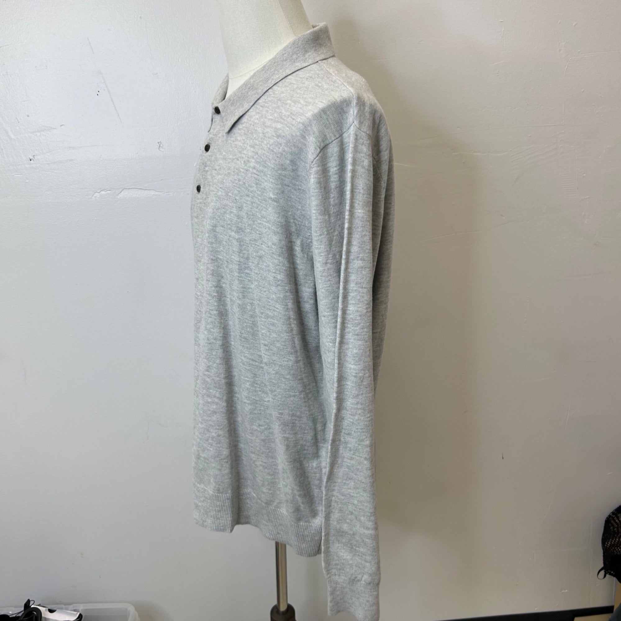 K-120 Goodfellow & Co Men's Gray Long Sleeve Polo Sweater Ribbed Hem Size XXL