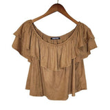 Expose Brown Ruffle Layered Cropped Top Women's Size Large