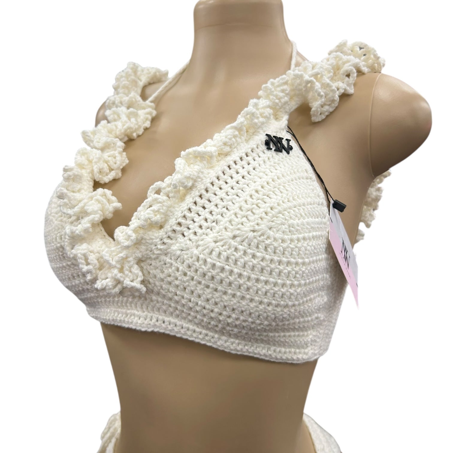 White Ocean Crest Crochet Bralette Top by Nikita Naomi