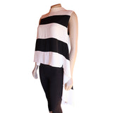 San Joy Women's Hi-Low Sleeveless Blouse, Black and White Striped Size Medium