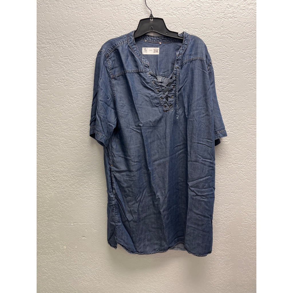 #1046 Nikita Naomi Womens Lace-Up Short Sleeve Denim Top Size L