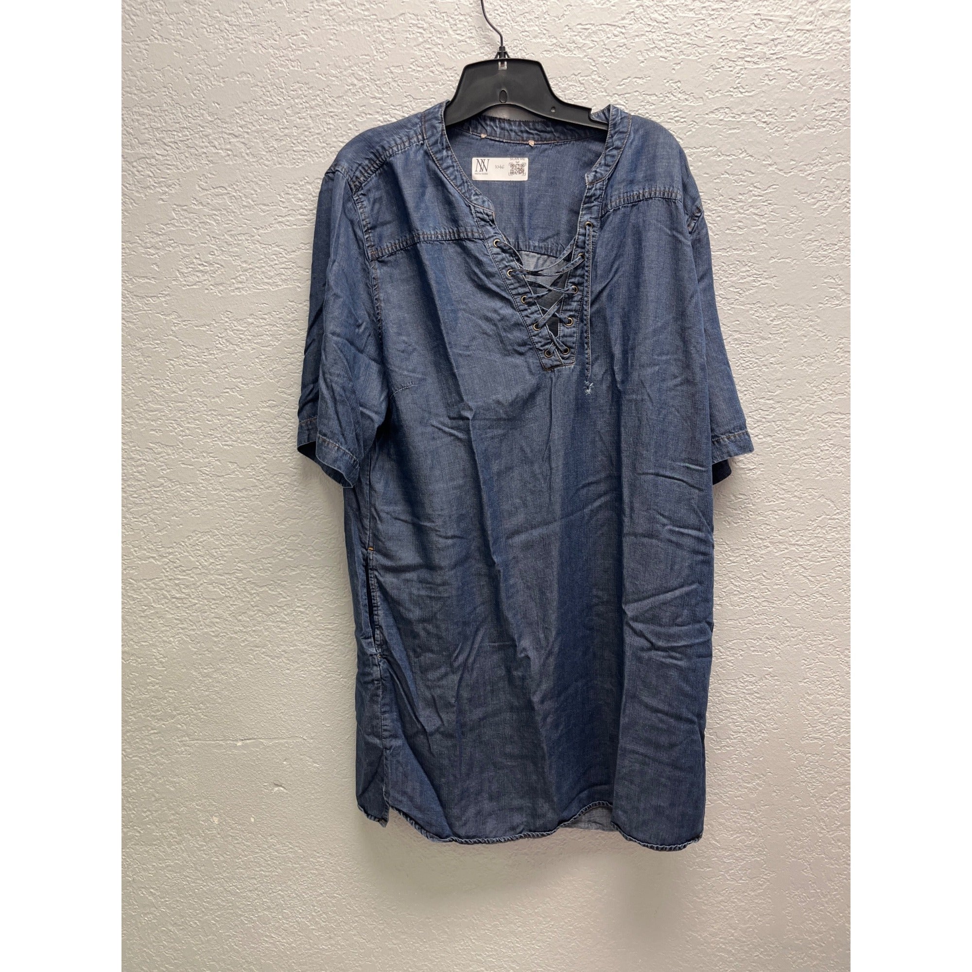 #1046 Nikita Naomi Womens Lace-Up Short Sleeve Denim Top Size L
