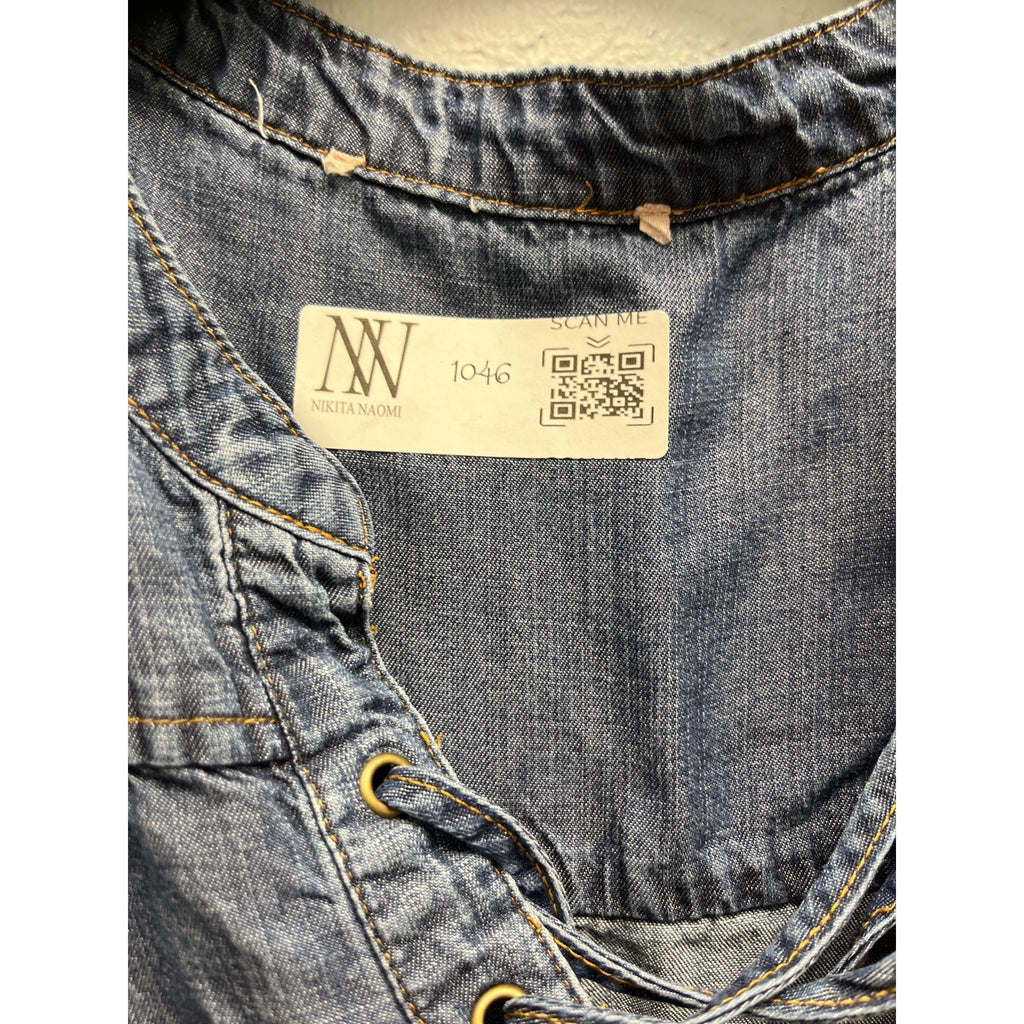 #1046 Nikita Naomi Womens Lace-Up Short Sleeve Denim Top Size L