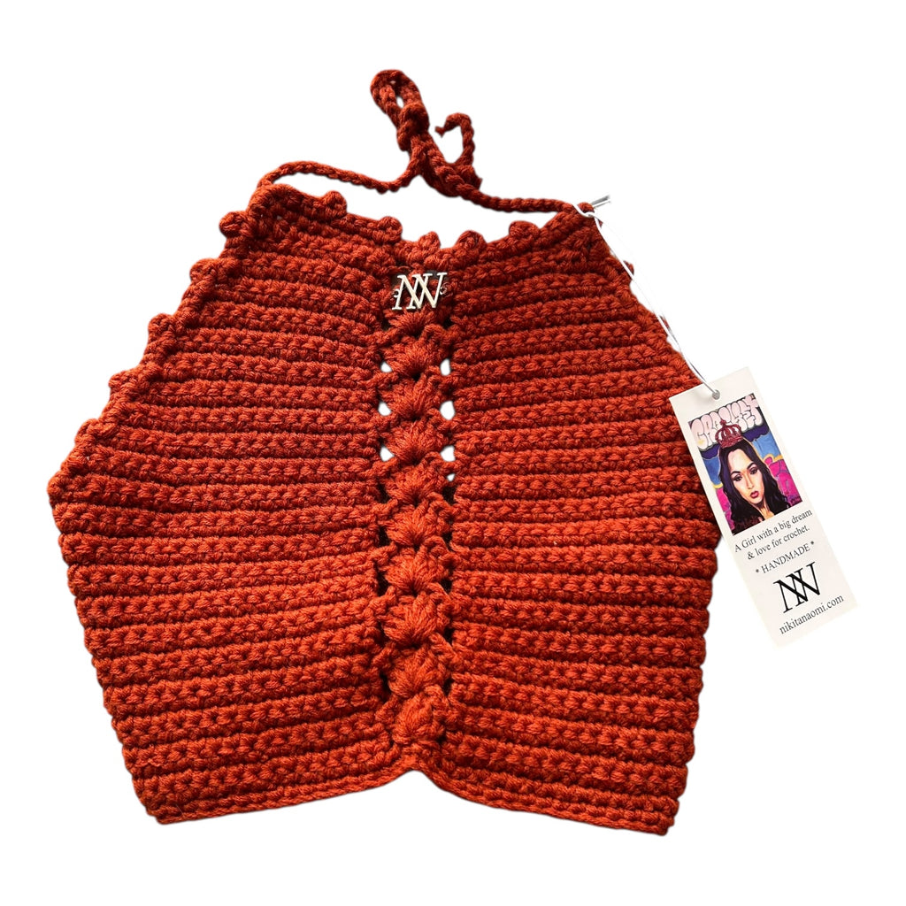 Copper Halter Crop Top Handmade Crochet by Nikita Naomi