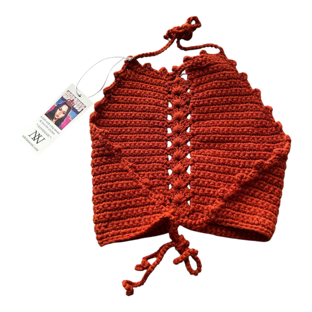 Copper Halter Crop Top Handmade Crochet by Nikita Naomi