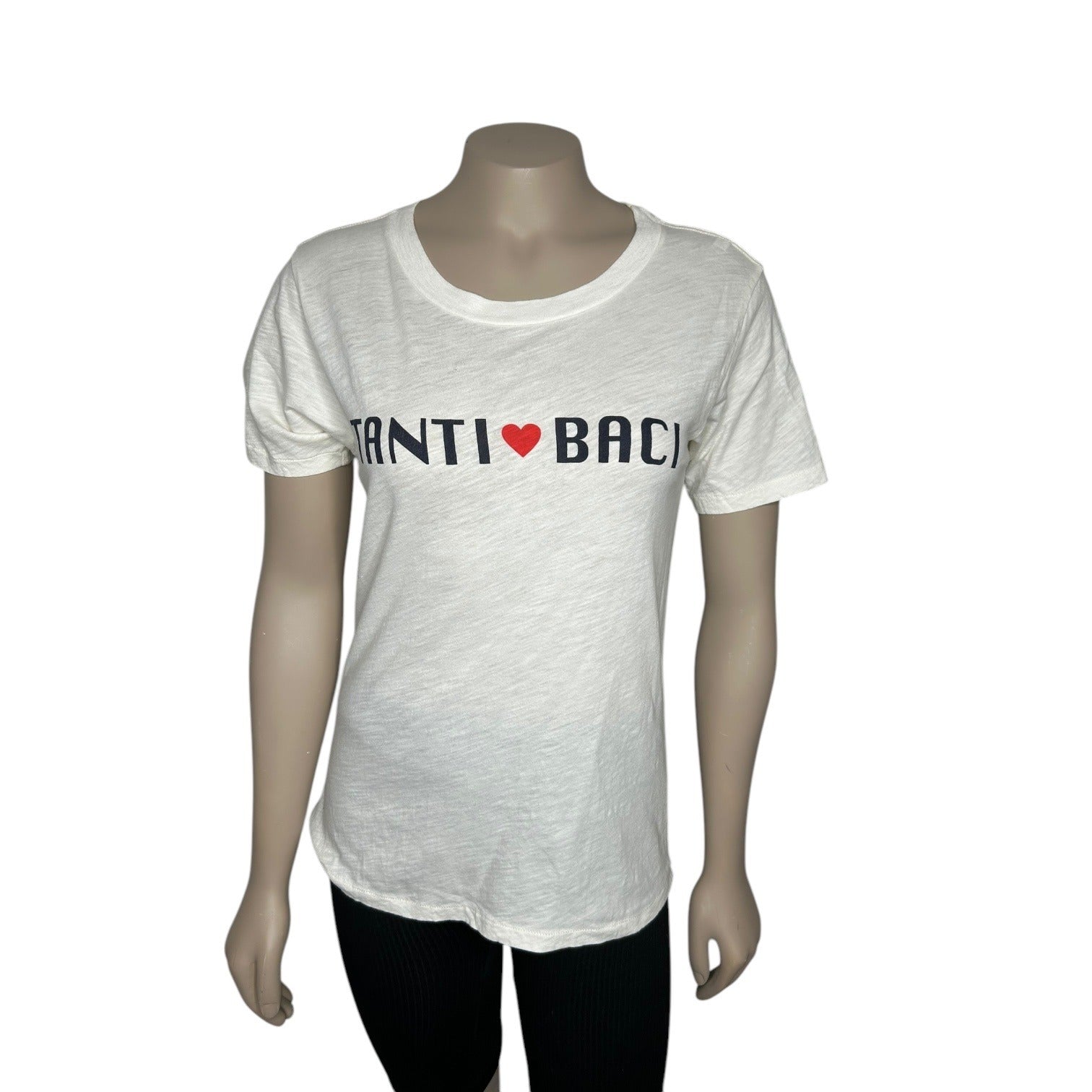 J.Crew Tanti Baci White Graphic Tee Shirt Women's Size Small
