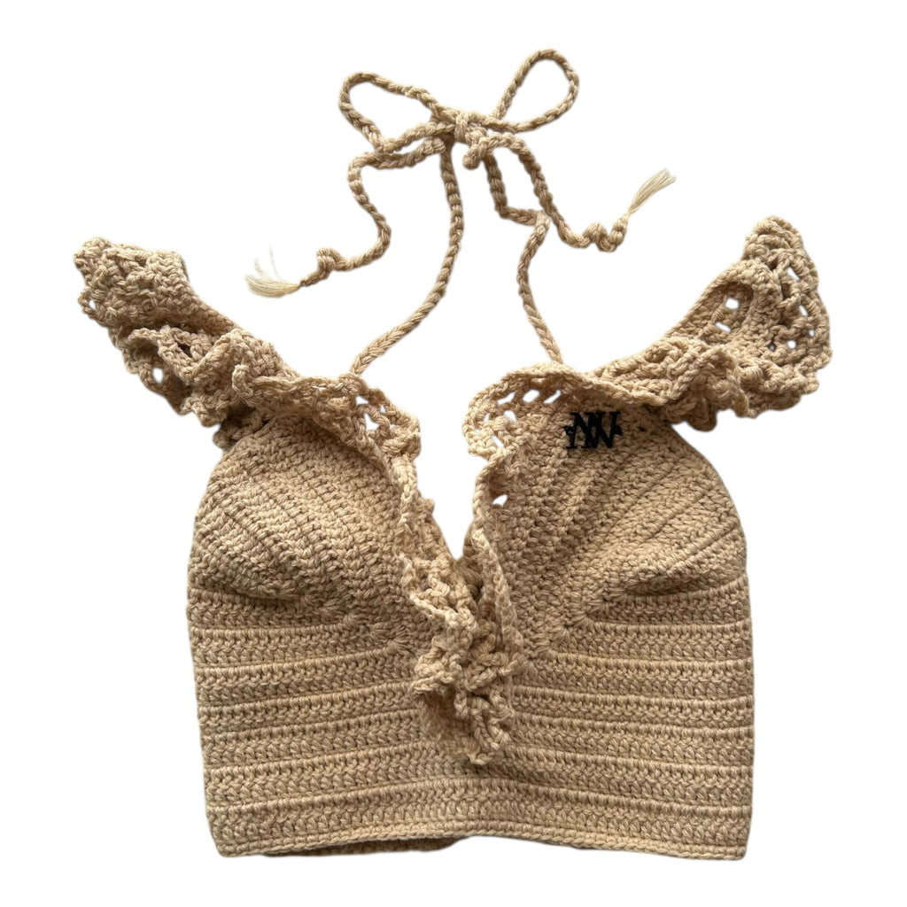 Beige Ocean Crest Crochet Bralette Top by Nikita Naomi