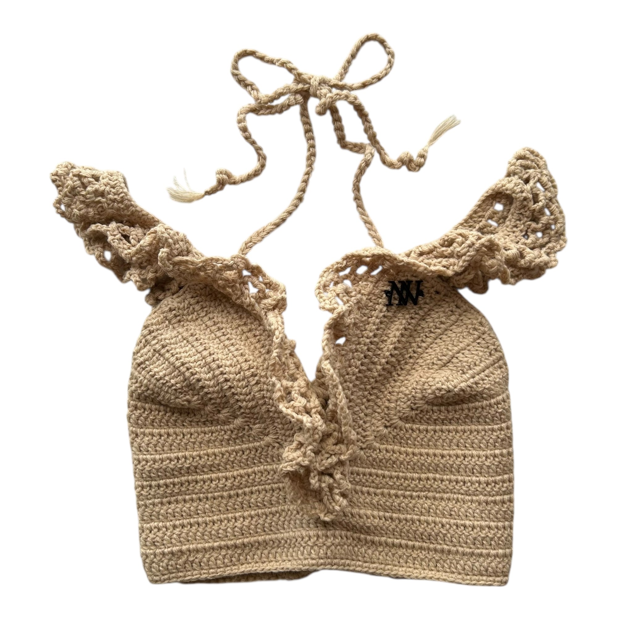 Beige Ocean Crest Crochet Bralette Top by Nikita Naomi