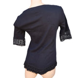 Karen Scott Cotton Lace-Trim T-Shirt Women's Size Small, Deep Black