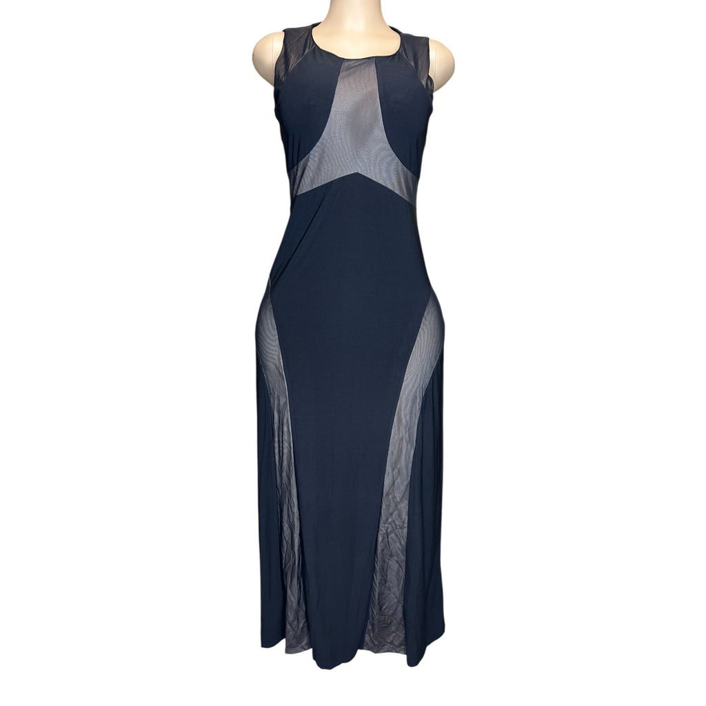 K-131-S Emma & Michele Size Small Sleeveless Black & Tan Maxi Dress With Sheer Panel