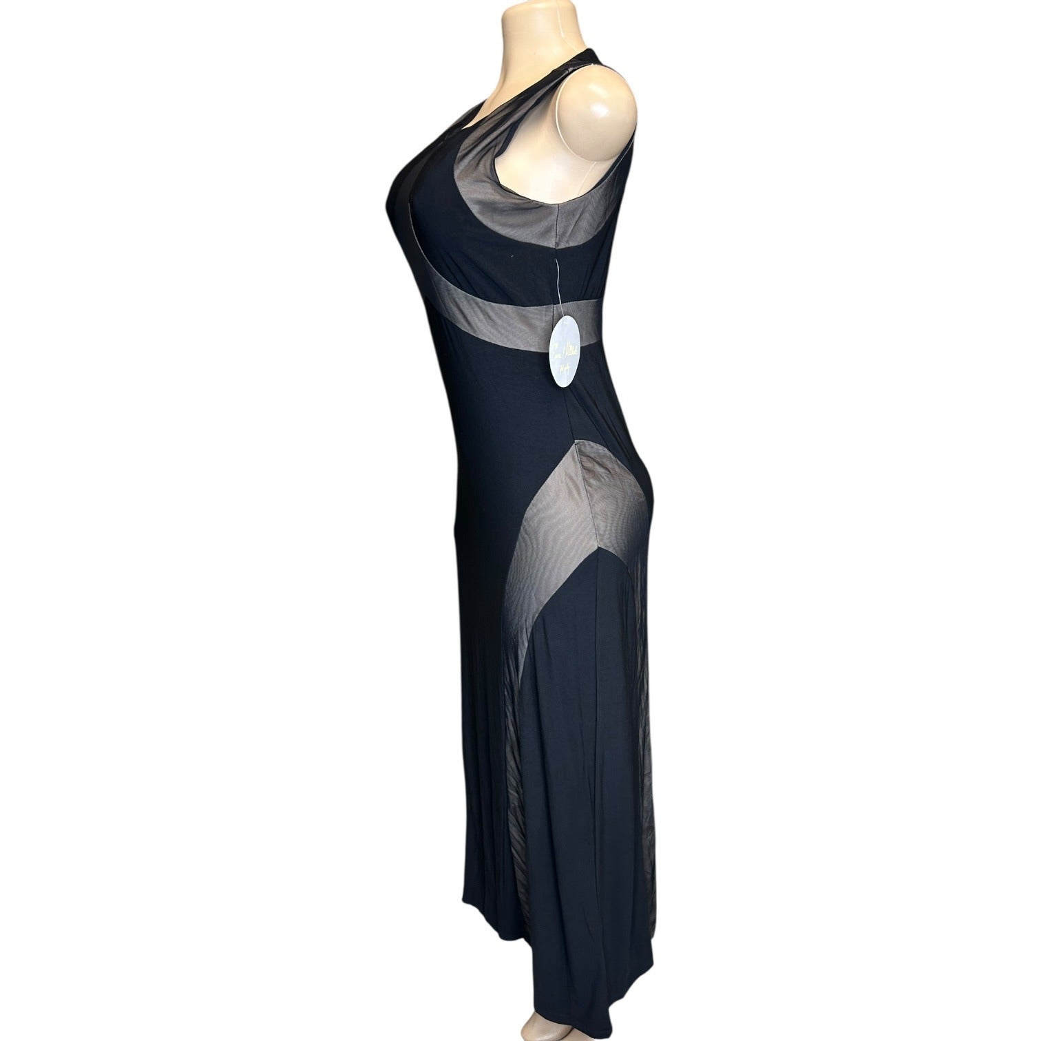 K-131-S Emma & Michele Size Small Sleeveless Black & Tan Maxi Dress With Sheer Panel