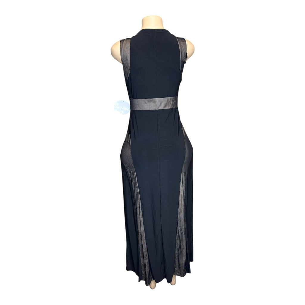 K-131-S Emma & Michele Size Small Sleeveless Black & Tan Maxi Dress With Sheer Panel