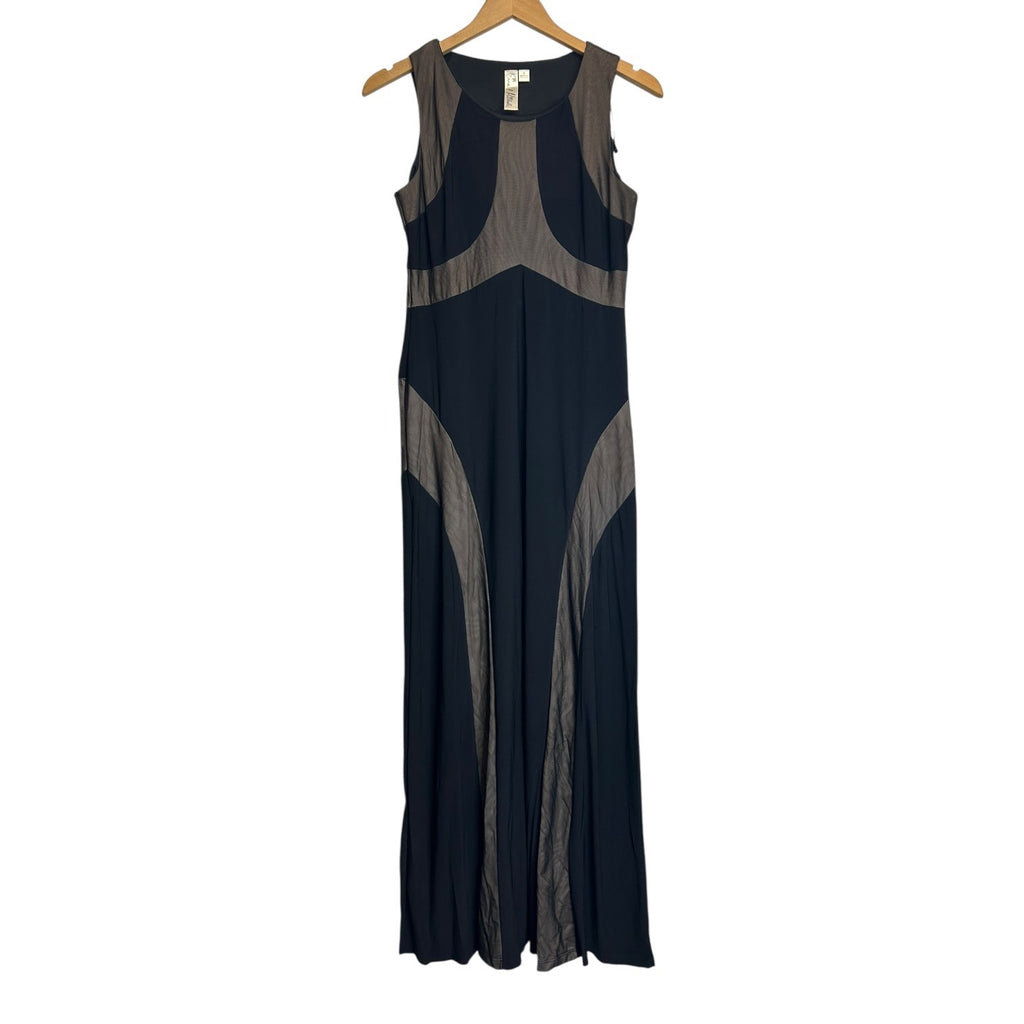 K-131-S Emma & Michele Size Small Sleeveless Black & Tan Maxi Dress With Sheer Panel