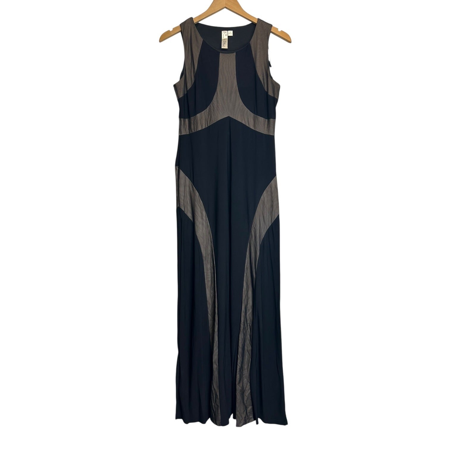 K-131-S Emma & Michele Size Small Sleeveless Black & Tan Maxi Dress With Sheer Panel