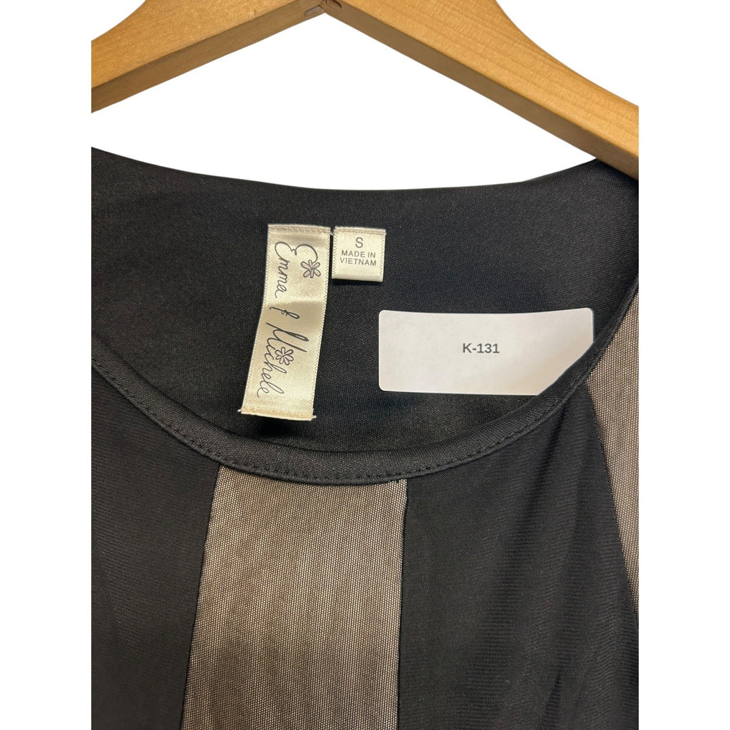 K-131-S Emma & Michele Size Small Sleeveless Black & Tan Maxi Dress With Sheer Panel