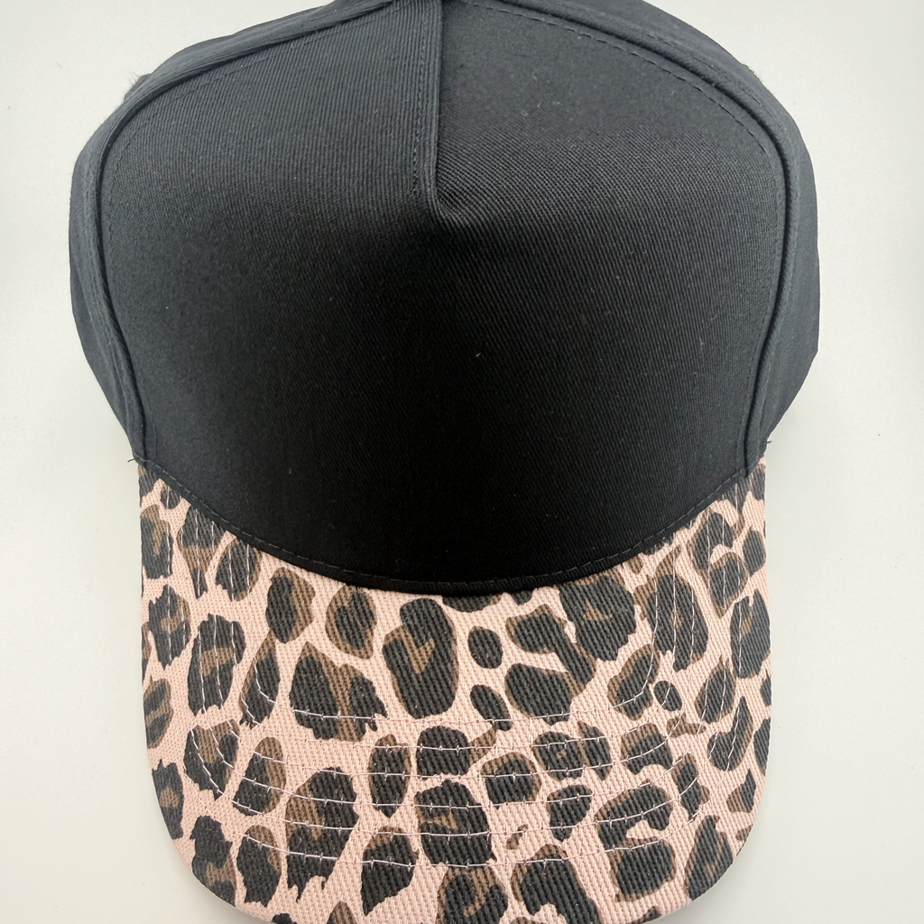 TEELUX - Cotton Structured Hat Blank -  SNAP BACK - Black W/ PINK Animal Print
