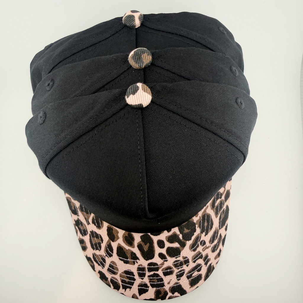 TEELUX - Cotton Structured Hat Blank -  SNAP BACK - Black W/ PINK Animal Print