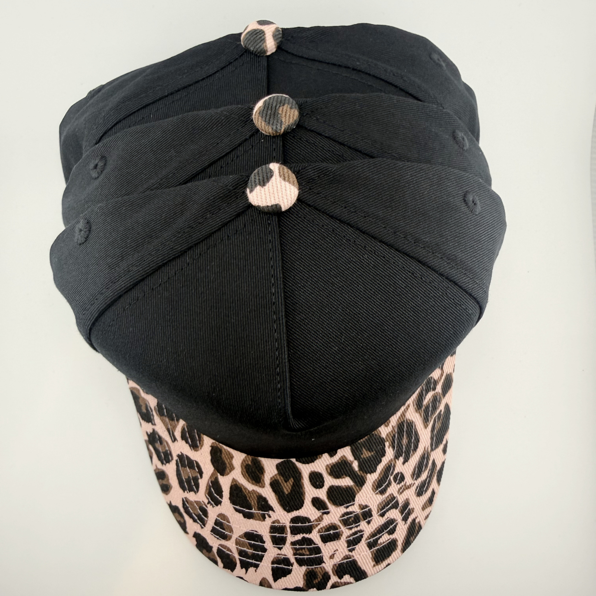 TEELUX - Cotton Structured Hat Blank -  SNAP BACK - Black W/ PINK Animal Print