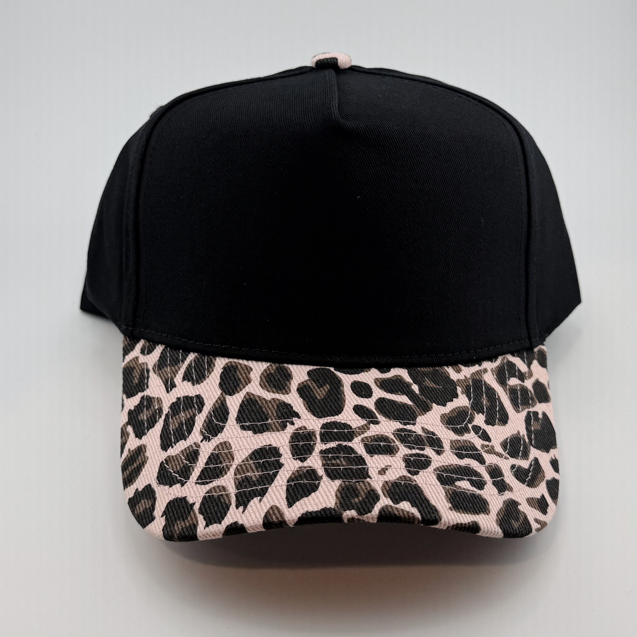 TEELUX - Cotton Structured Hat Blank -  SNAP BACK - Black W/ PINK Animal Print