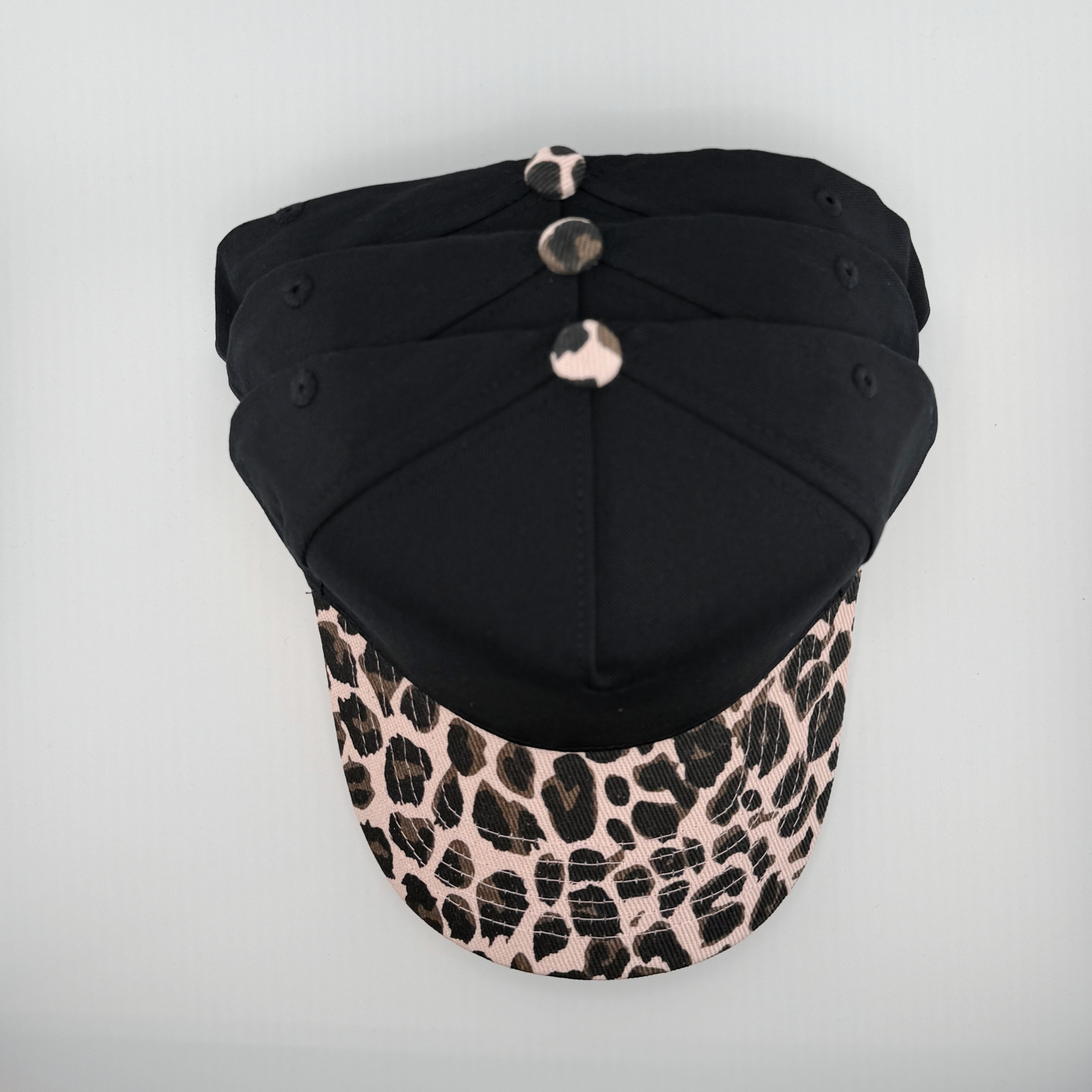 TEELUX - Cotton Structured Hat Blank -  SNAP BACK - Black W/ PINK Animal Print