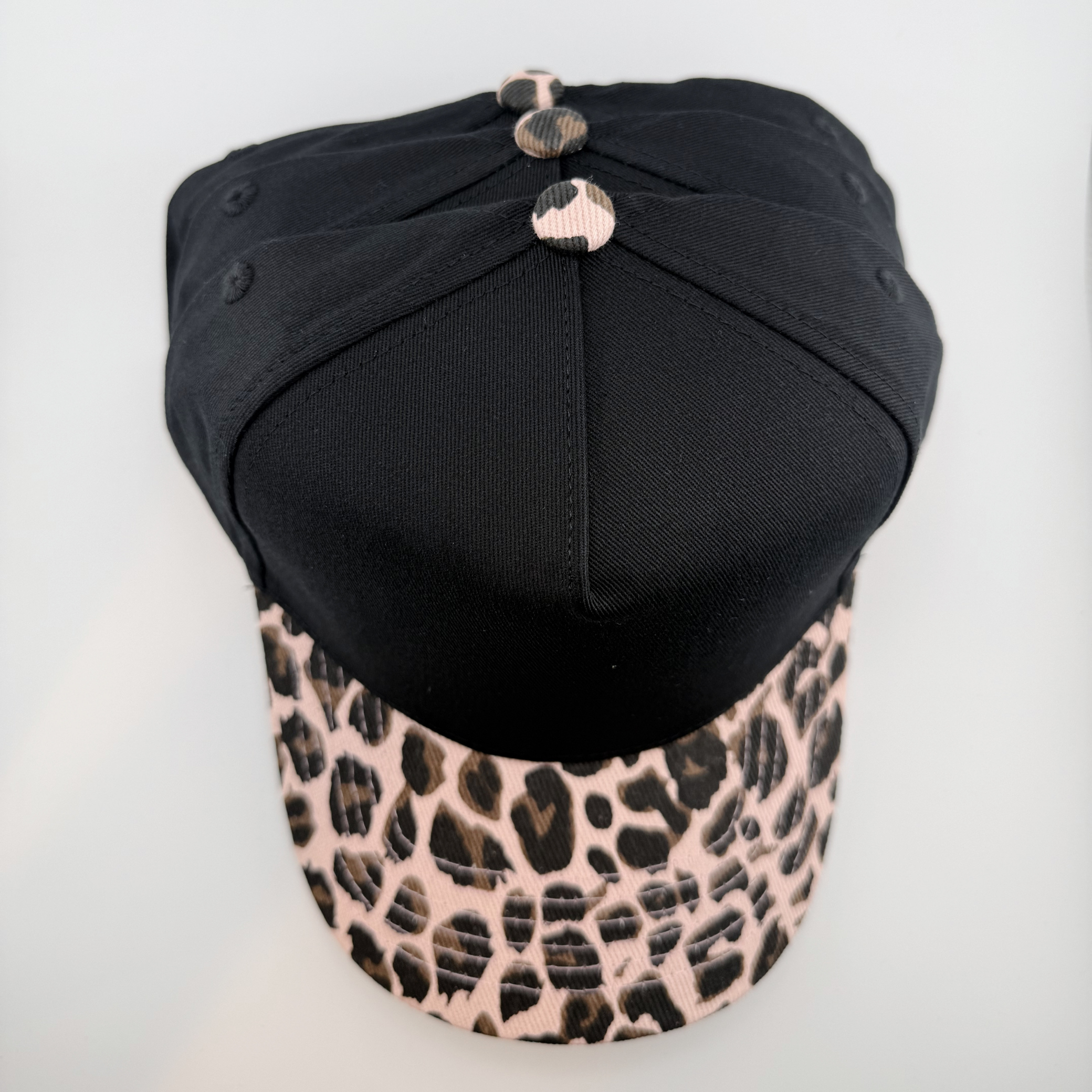 TEELUX - Cotton Structured Hat Blank -  SNAP BACK - Black W/ PINK Animal Print