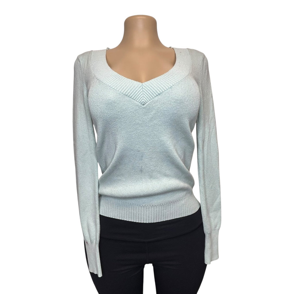 DG-104 Express Women's Size M Mint Green Long-Sleeve V-Neck Knit Sweater