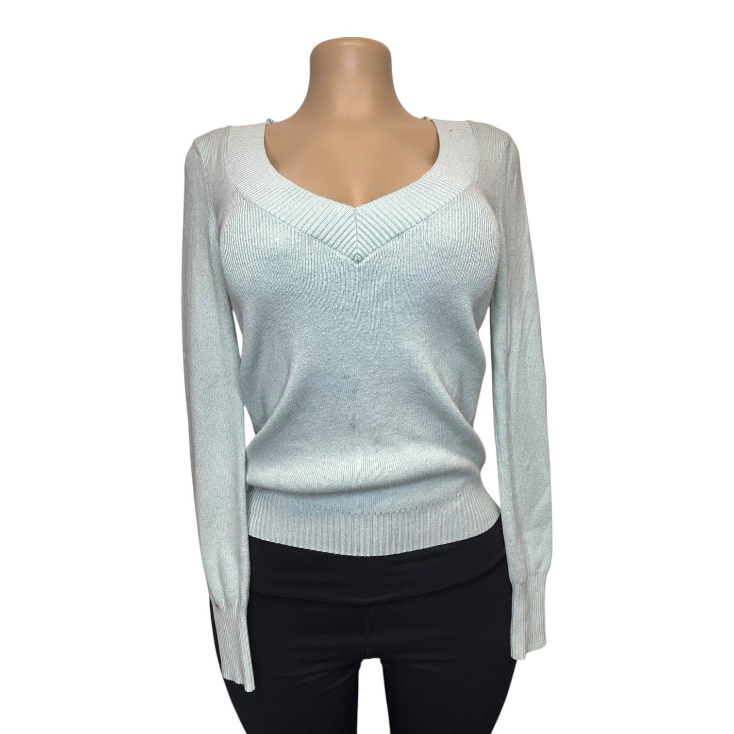 DG-104 Express Women's Size M Mint Green Long-Sleeve V-Neck Knit Sweater