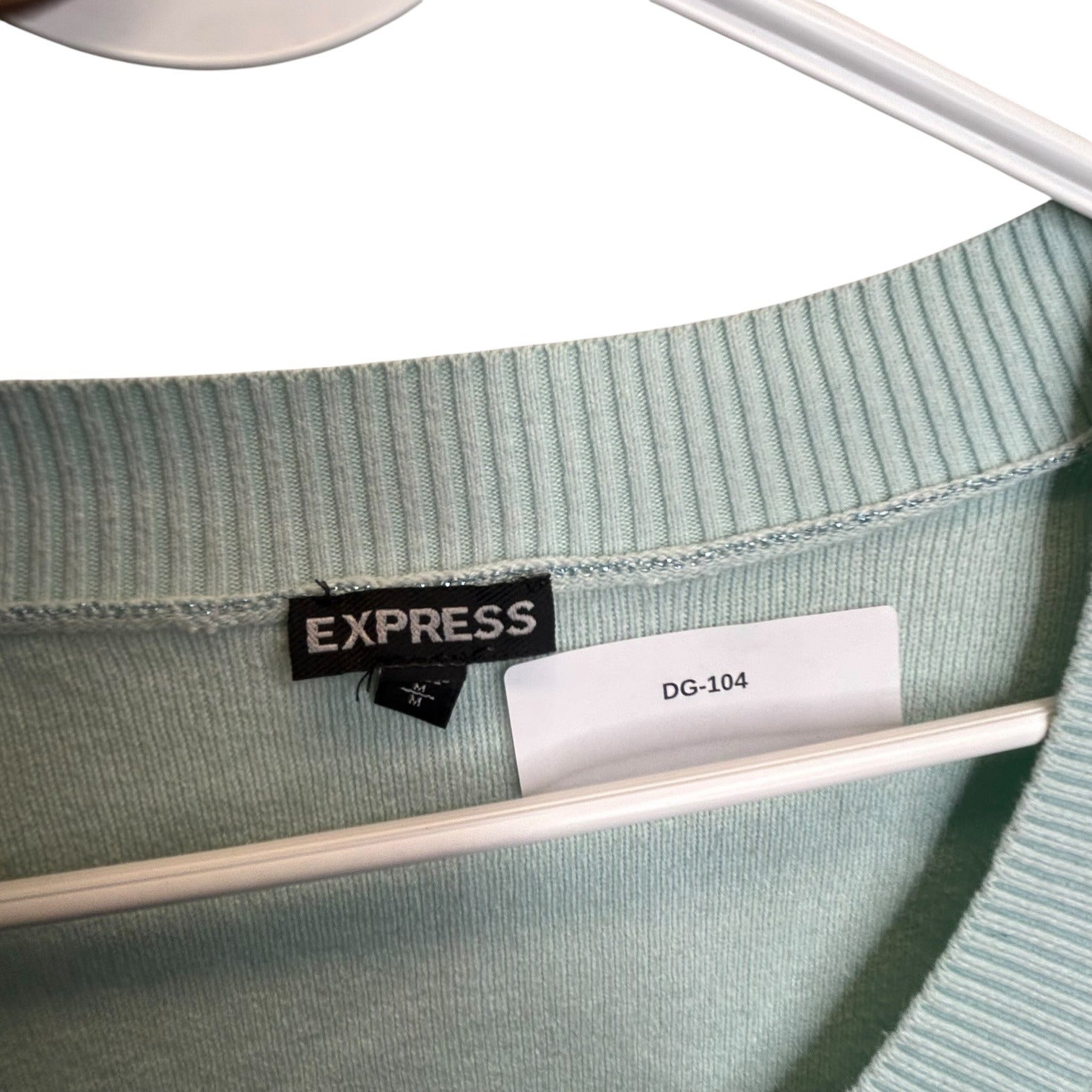 DG-104 Express Women's Size M Mint Green Long-Sleeve V-Neck Knit Sweater